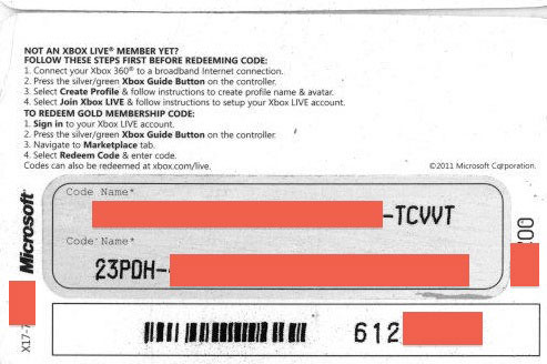 xbox live gold code